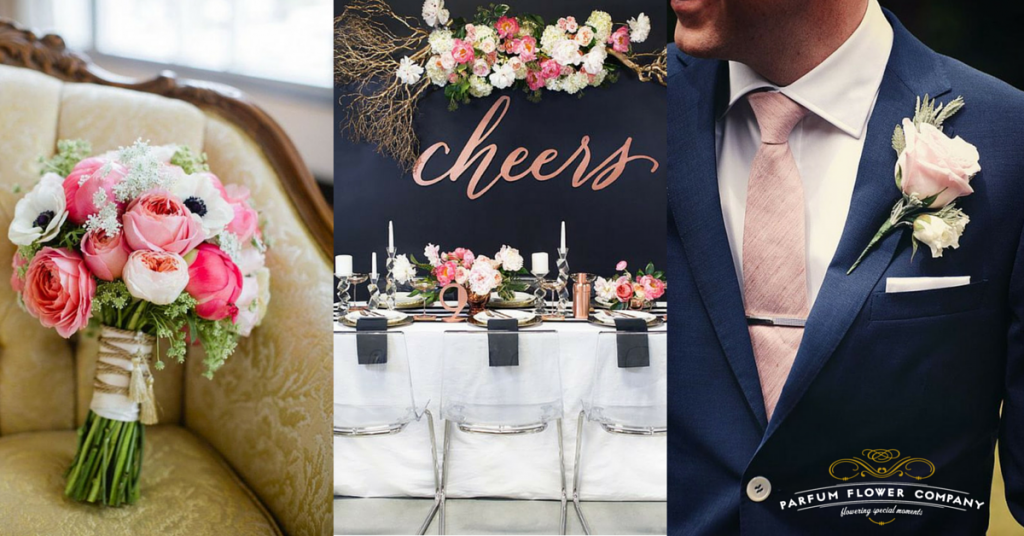 Pink Navy Wedding Inspiration with garden roses
