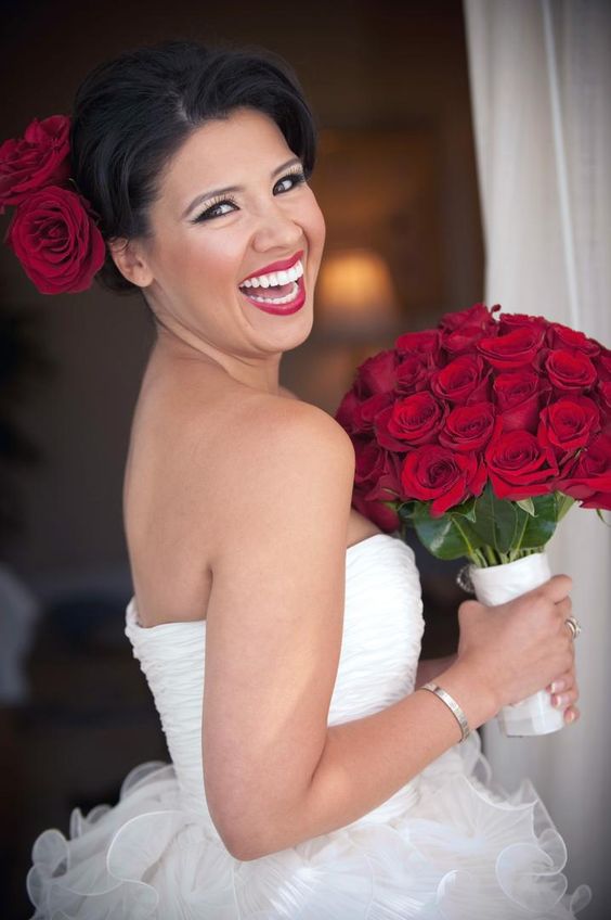 red flowers for hair wedding